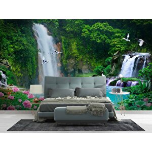 Orman Ve Şelale Manzaralı Duvar Kağıdı Baskı - Dkb087060 550x260 cm