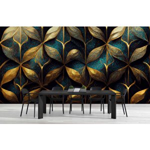 Gold-mavi Desenli Duvar Kağıdı Baskı - Dkm114016