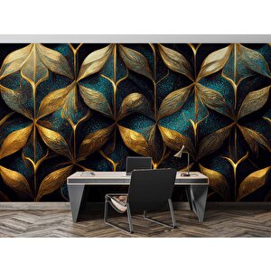 Gold-mavi Desenli Duvar Kağıdı Baskı - Dkm114048