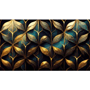 Gold-mavi Desenli Duvar Kağıdı Baskı - Dkm114104