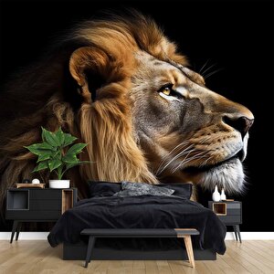 Siyah Zemin Ve Aslan Temalı Duvar Kağıdı - Dkm642103 600x300 cm