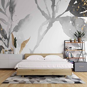 Siyah Yaprak Boyama Desenli Duvar Kağıdı - Dkm763124 600x315 cm