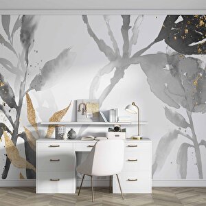 Siyah Yaprak Boyama Desenli Duvar Kağıdı - Dkm763121