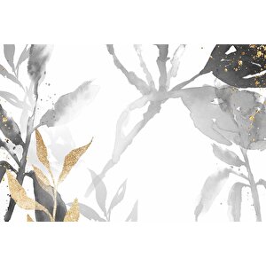Siyah Yaprak Boyama Desenli Duvar Kağıdı - Dkm763121