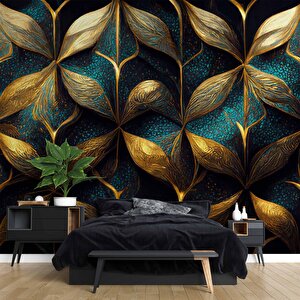 Gold-mavi Desenli Duvar Kağıdı Baskı - Dkm114028 275x240 cm