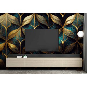 Gold-mavi Desenli Duvar Kağıdı Baskı - Dkm114028 275x240 cm