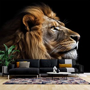 Siyah Zemin Ve Aslan Temalı Duvar Kağıdı - Dkm642001 100x100 cm