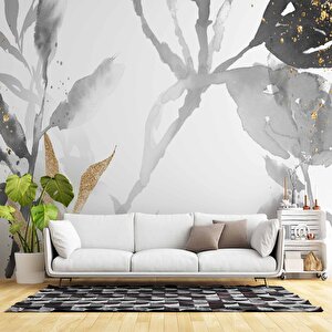 Siyah Yaprak Boyama Desenli Duvar Kağıdı - Dkm763001 100x100 cm