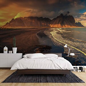 Gündoğumu Deniz Dağ Manzaralı Duvar Kağıdı Baskı - Dkm249015 475x200 cm