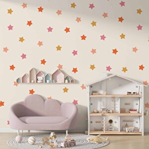 Pembe Yıldız Desenli Çocuk Odası Duvar Kağıdı Baskı - Dkm176073 350x280 cm