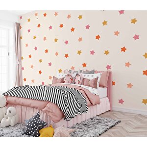 Pembe Yıldız Desenli Çocuk Odası Duvar Kağıdı Baskı - Dkm176073 350x280 cm