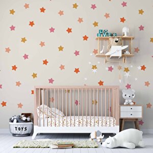 Pembe Yıldız Desenli Çocuk Odası Duvar Kağıdı Baskı - Dkm176073 350x280 cm