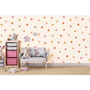 Pembe Yıldız Desenli Çocuk Odası Duvar Kağıdı Baskı - Dkm176073