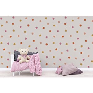 Pembe Yıldız Desenli Çocuk Odası Duvar Kağıdı Baskı - Dkm176073
