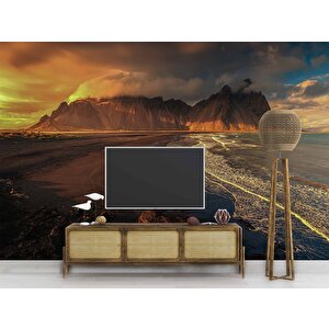 Gündoğumu Deniz Dağ Manzaralı Duvar Kağıdı Baskı - Dkm249110 225x315 cm