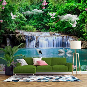 Şelale, Göl Ve Orman Manzaralı Duvar Kağıdı Baskı - Dkm083009 325x200 cm