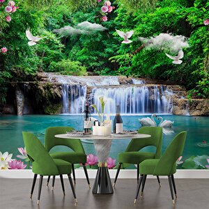 Şelale, Göl Ve Orman Manzaralı Duvar Kağıdı Baskı - Dkm083069