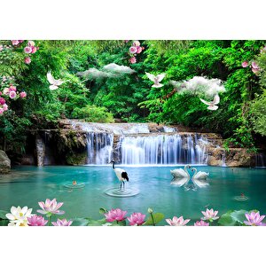 Şelale, Göl Ve Orman Manzaralı Duvar Kağıdı Baskı - Dkm083069