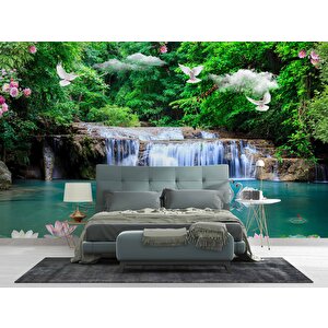 Şelale, Göl Ve Orman Manzaralı Duvar Kağıdı Baskı - Dkm083007 275x200 cm