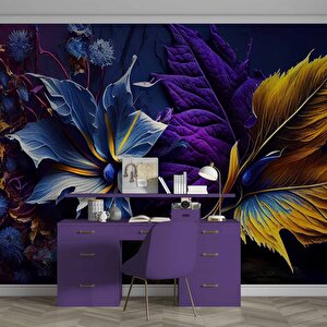 3 Boyutlu Mor Çiçek Temalı Duvar Kağıdı - Dkm994054