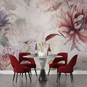 Kırmızı Pembe Çiçek Çizim Temalı Duvar Kağıdı - Dkm902071