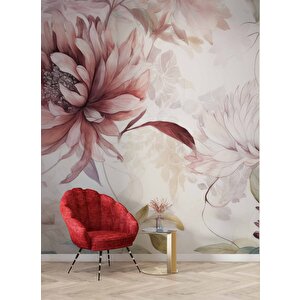 Kırmızı Pembe Çiçek Çizim Temalı Duvar Kağıdı - Dkm902071