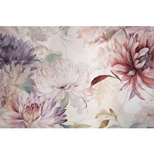 Kırmızı Pembe Çiçek Çizim Temalı Duvar Kağıdı - Dkm902071