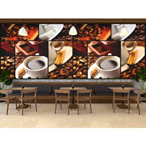 Kahve Kolajlı Cafe Duvar Kağıdı Baskı - Dkm301051 325x260 cm