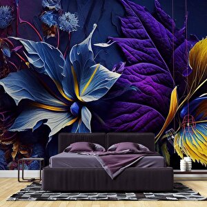 3 Boyutlu Mor Çiçek Temalı Duvar Kağıdı - Dkm994084 800x280 cm