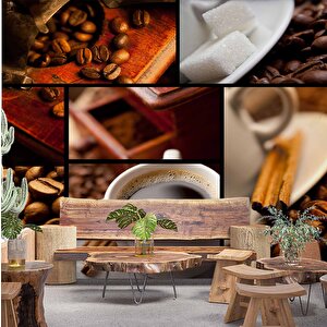 Kahve Kolajlı Cafe Duvar Kağıdı Baskı - Dkm301039 550x240 cm