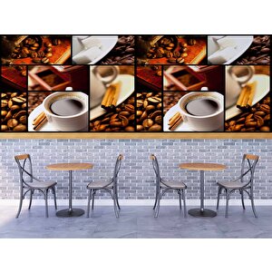 Kahve Kolajlı Cafe Duvar Kağıdı Baskı - Dkm301039