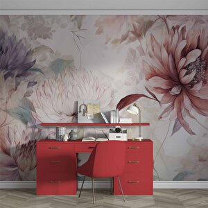 Kırmızı Pembe Çiçek Çizim Temalı Duvar Kağıdı - Dkm902006