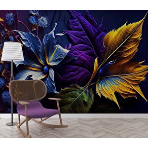 3 Boyutlu Mor Çiçek Temalı Duvar Kağıdı - Dkm994118