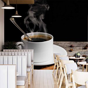 Kahve Fincanı Cafe Duvar Kağıdı Baskı - Dkm289103 600x300 cm