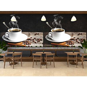 Kahve Fincanı Cafe Duvar Kağıdı Baskı - Dkm289103 600x300 cm