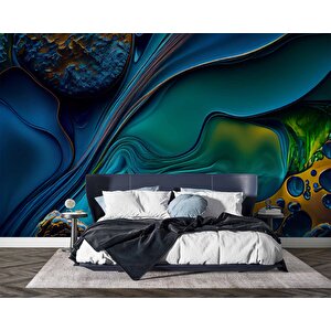 3 Boyutlu Lacivert Desenli Duvar Kağıdı - Dkm778091 275x300 cm