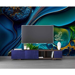 3 Boyutlu Lacivert Desenli Duvar Kağıdı - Dkm778091 275x300 cm