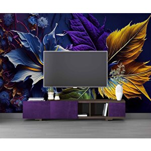 3 Boyutlu Mor Çiçek Temalı Duvar Kağıdı - Dkm994106 900x300 cm