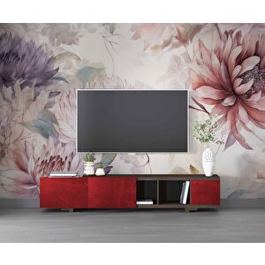 Kırmızı Pembe Çiçek Çizim Temalı Duvar Kağıdı - Dkm902086 100x300 cm