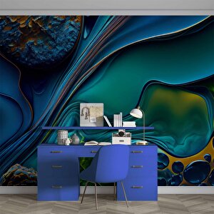 3 Boyutlu Lacivert Desenli Duvar Kağıdı - Dkm778067