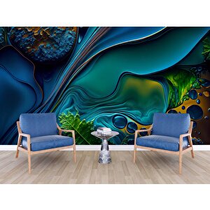 3 Boyutlu Lacivert Desenli Duvar Kağıdı - Dkm778067