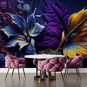 3 Boyutlu Mor Çiçek Temalı Duvar Kağıdı - Dkm994071