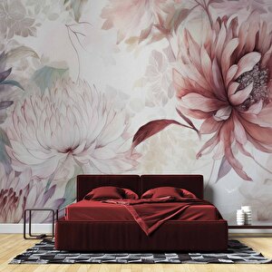 Kırmızı Pembe Çiçek Çizim Temalı Duvar Kağıdı - Dkm902014 450x200 cm