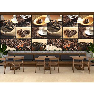 Kahveli Duvar Kağıdı Posterleri Cafe Duvar Kağıdı Baskı - Dkm284019 600x200 cm