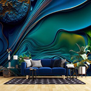 3 Boyutlu Lacivert Desenli Duvar Kağıdı - Dkm778068