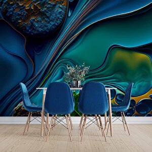 3 Boyutlu Lacivert Desenli Duvar Kağıdı - Dkm778068