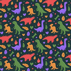 Renkli Dinozor Desenli Çocuk Odası Duvar Kağıdı Baskı - Dkm199077