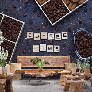 Cafe Kahve Zamanı Duvar Kağıdı Baskı - Dkm256034 425x240 cm
