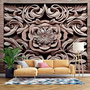 3 Boyutlu Tablo Şeklinde Ağaç Oyma Desenli Duvar Kağıdı - Dkm927015 475x200 cm