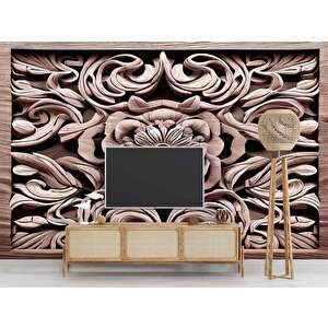 3 Boyutlu Tablo Şeklinde Ağaç Oyma Desenli Duvar Kağıdı - Dkm927015 475x200 cm